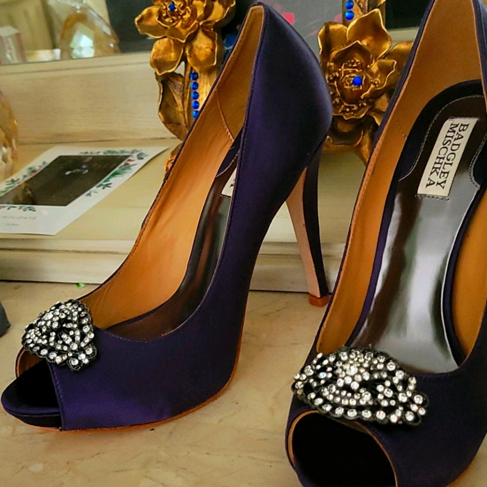 Badgley Mischka Jeweled Platform Open Toe Heels